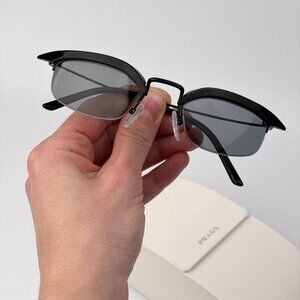 Prada PRB50S Rectangle Sunglasses – Black Frame Grey Lenses | Model 1AB3C2